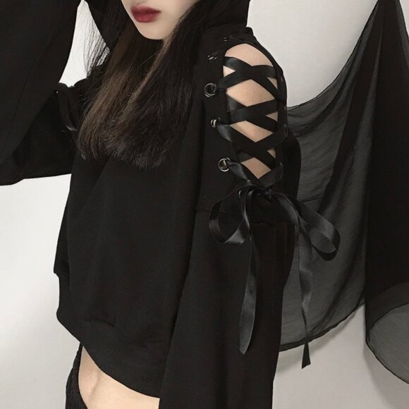 Cat Ear Hoodie Off Shoulder Crop Top Long Sleeve Pullover Sweatshirt ASIAN SIZE - Picture 3 of 16